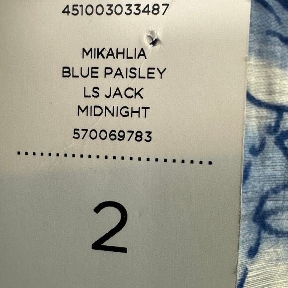 Chico's Paisley Linen Blend Jacket Size 2 Blue Button Collared Long Sleeve New - Picture 5 of 6